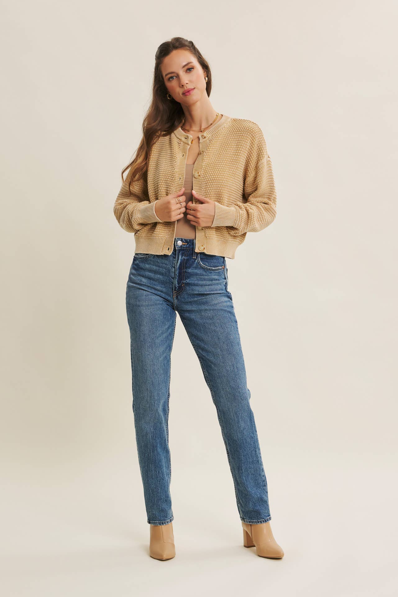 MINERAL-WASHED CABLE KNIT CARDIGAN