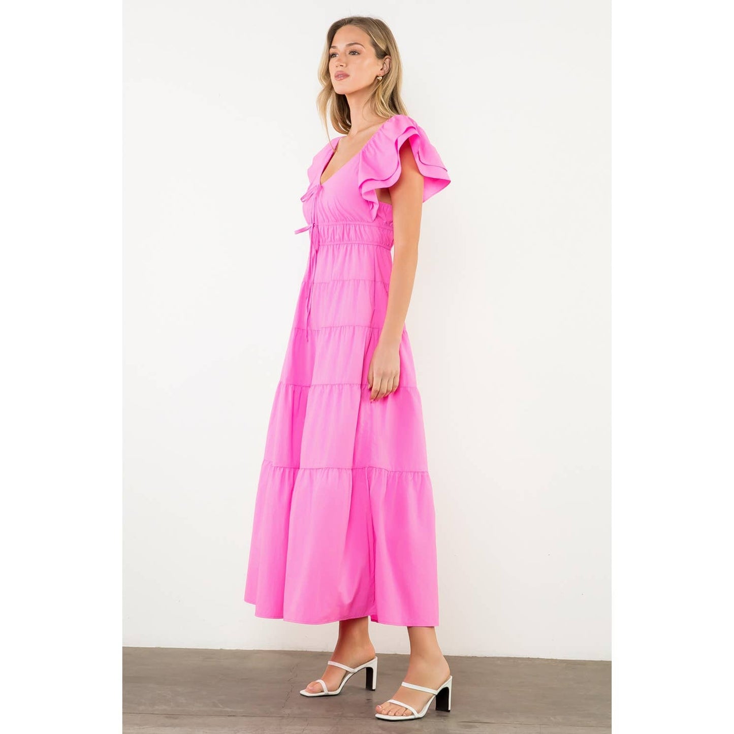 Flutter Sleeve Tiered Maxi Dress