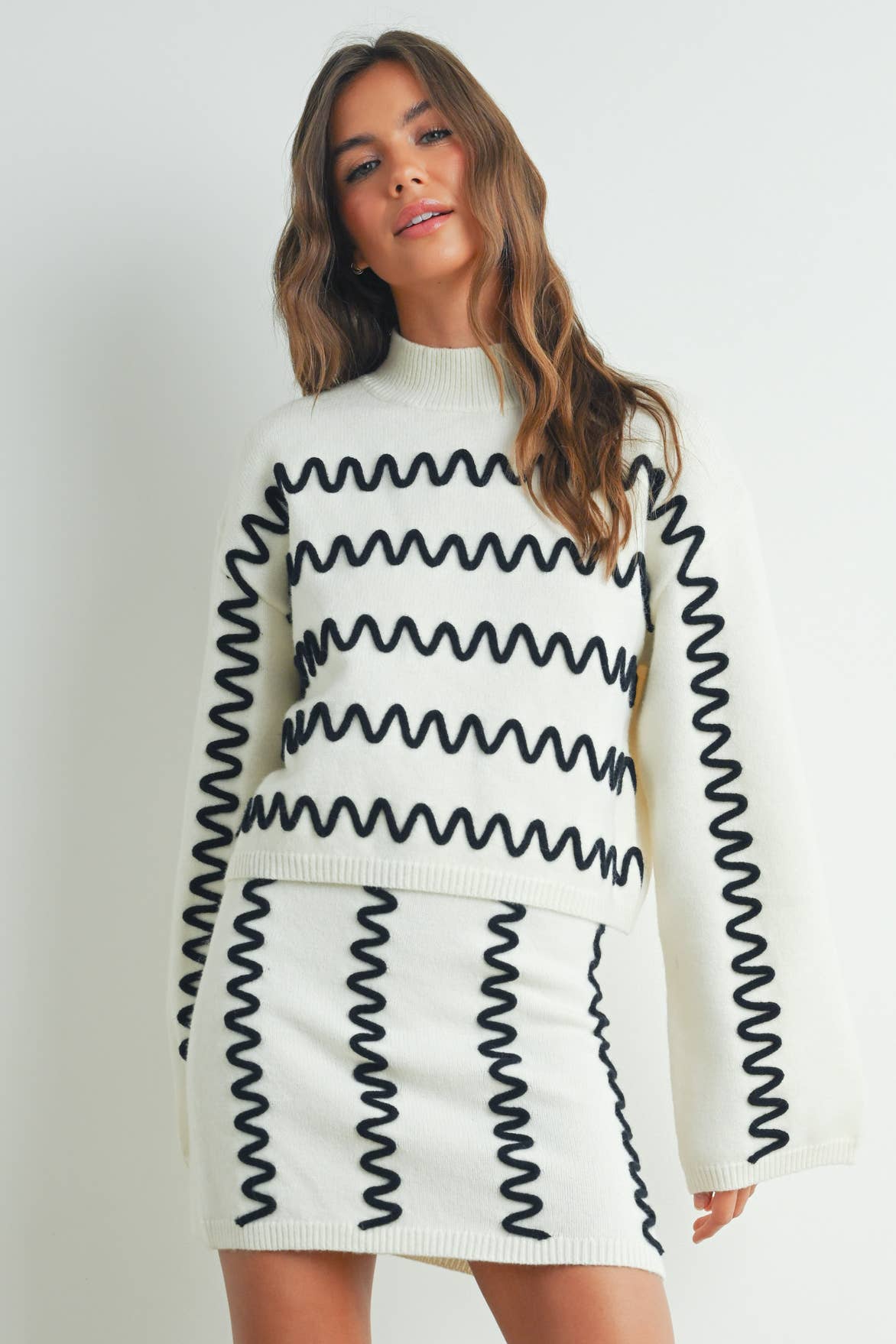 Wavy Stripe Turtleneck Sweater - By BUTTERMELON