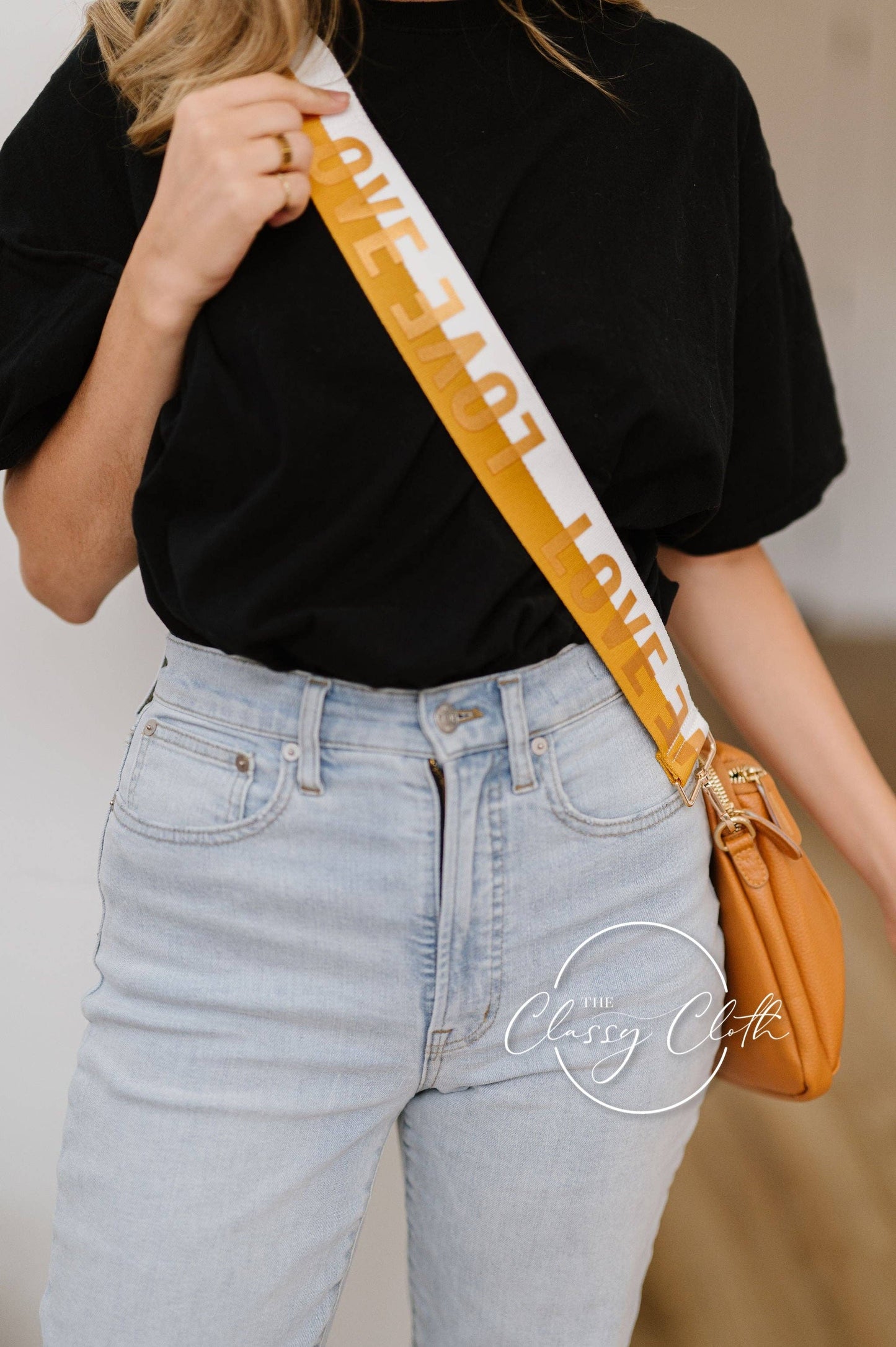 Corinne Crossbody Bag - Tan - Gold Love Strap