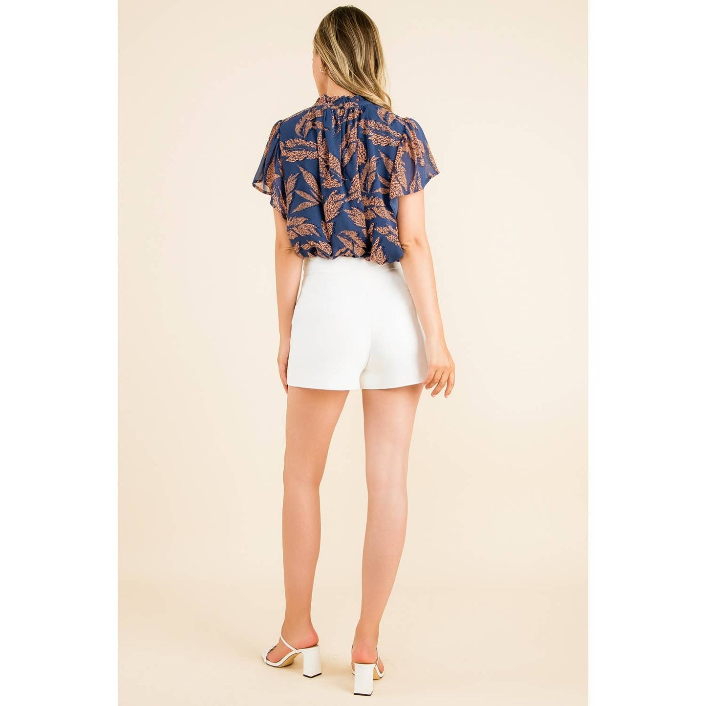 NAVY Flutter Sleeve Print Top