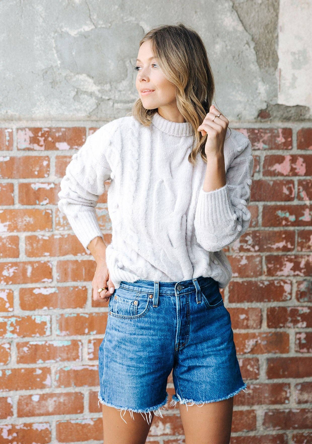 Lovestitch - Cable Knit Mock Neck Cozy Sweater