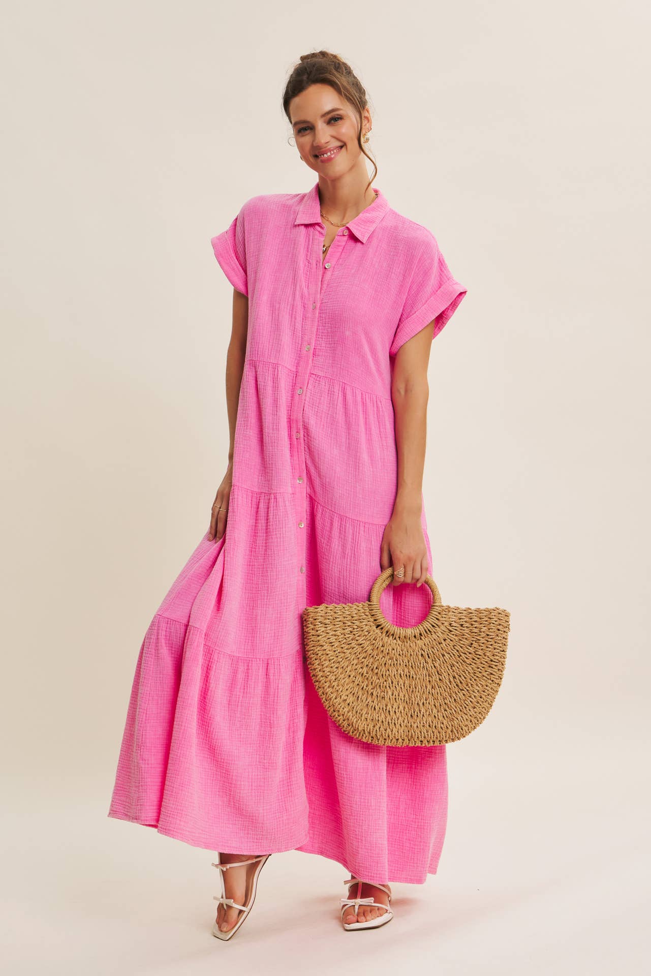BREEZY MINERAL-WASHED GAUZE OVERSIZED MAXI SHIRT DRESS