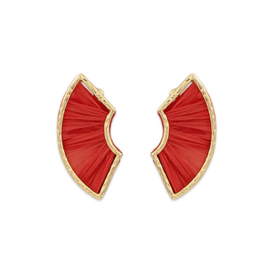 Red Layered Raffia Fan Earring