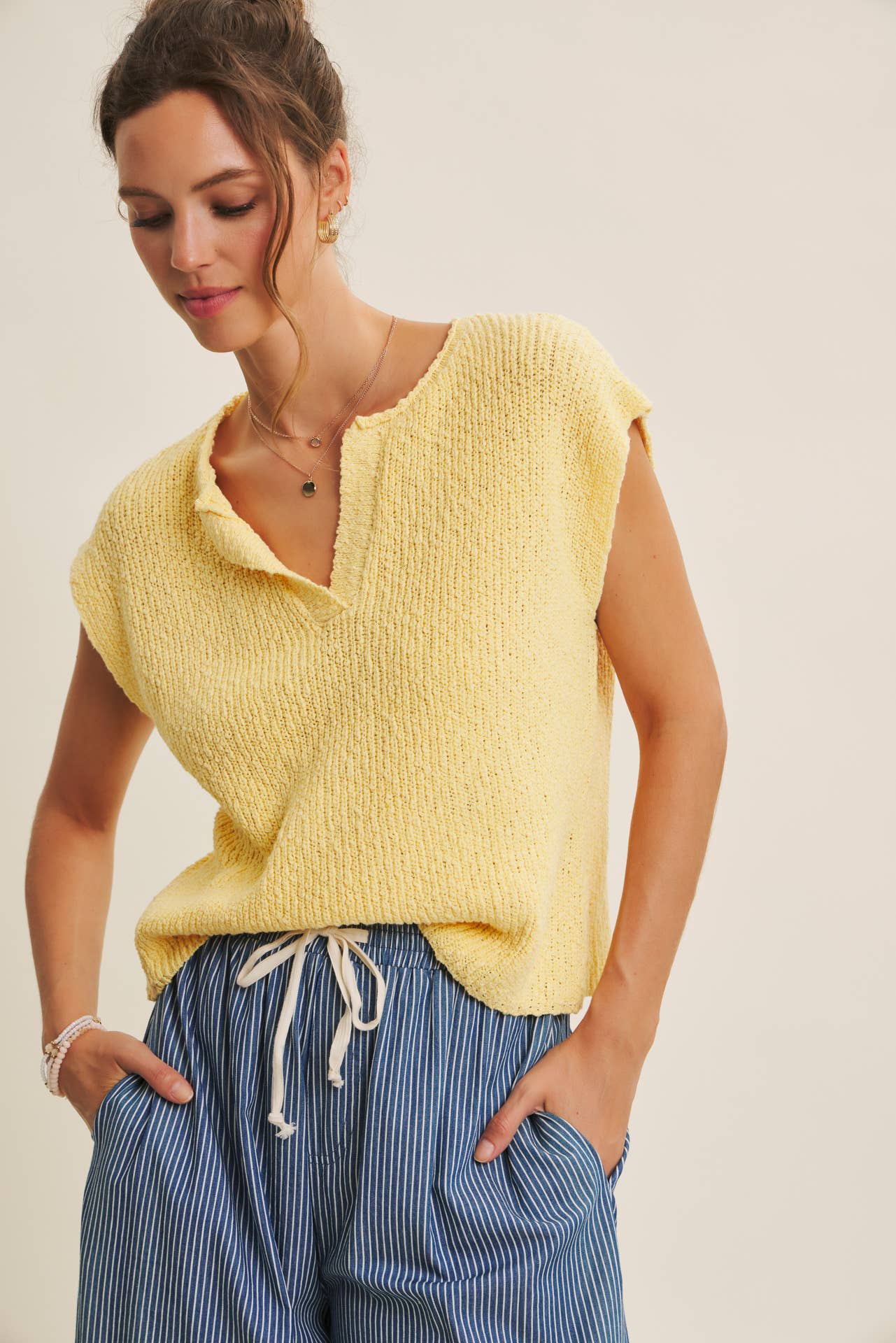 Melissa Sweater - Relaxed Fit Split Neck Knit Sweater Top