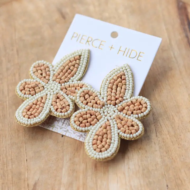 Wood Beaded Flower Earring | Fleur De Lis