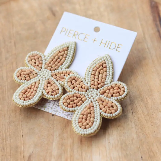 Wood Beaded Flower Earring | Fleur De Lis