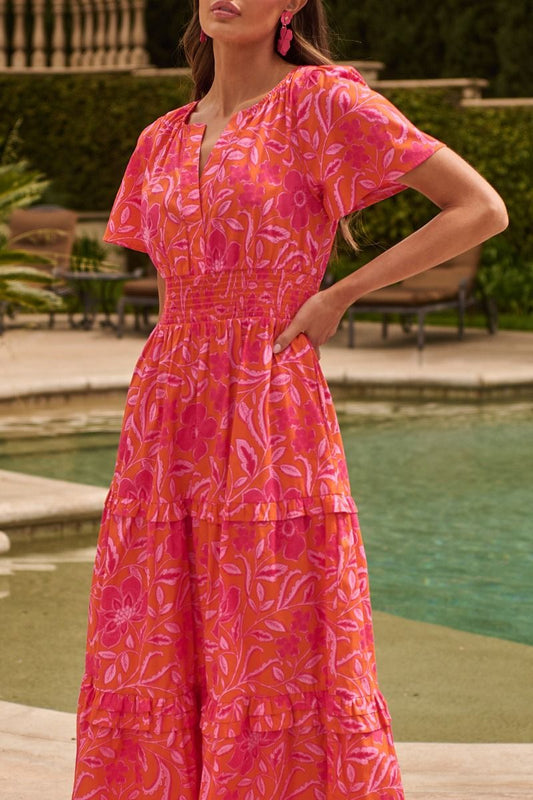Rea Floral Palmer Poplin Tiered Maxi Dress