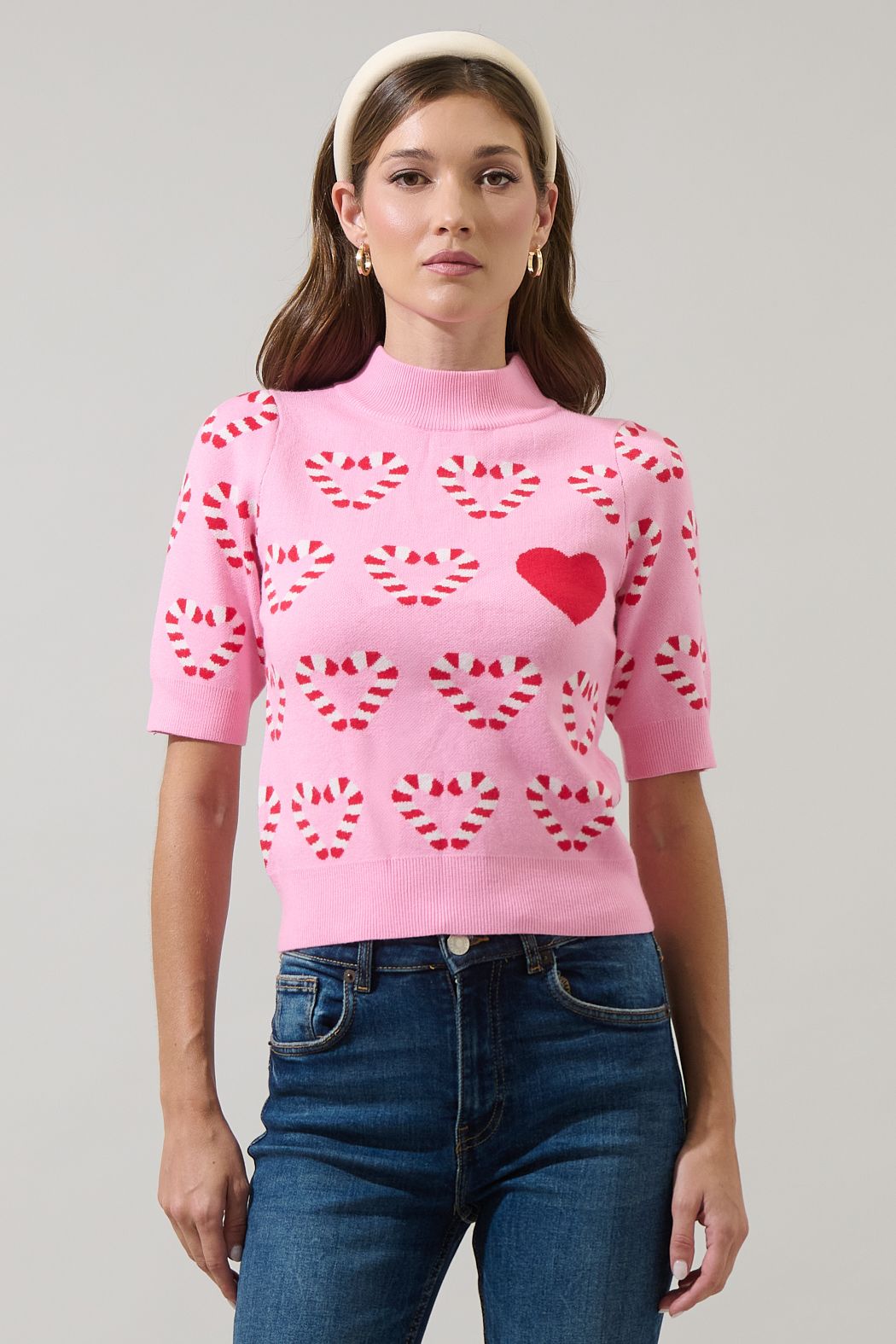 Candy Cane Short Sleeve Sweater