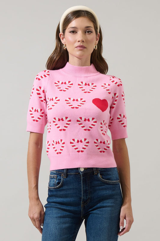 Candy Cane Short Sleeve Sweater